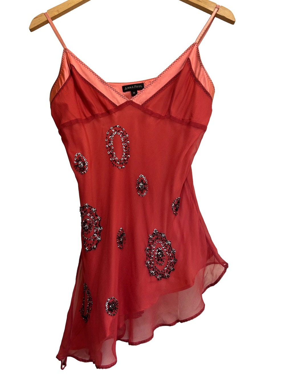 Vintage Anna Paul Beaded Sheer Silk Camisole Slip Top M